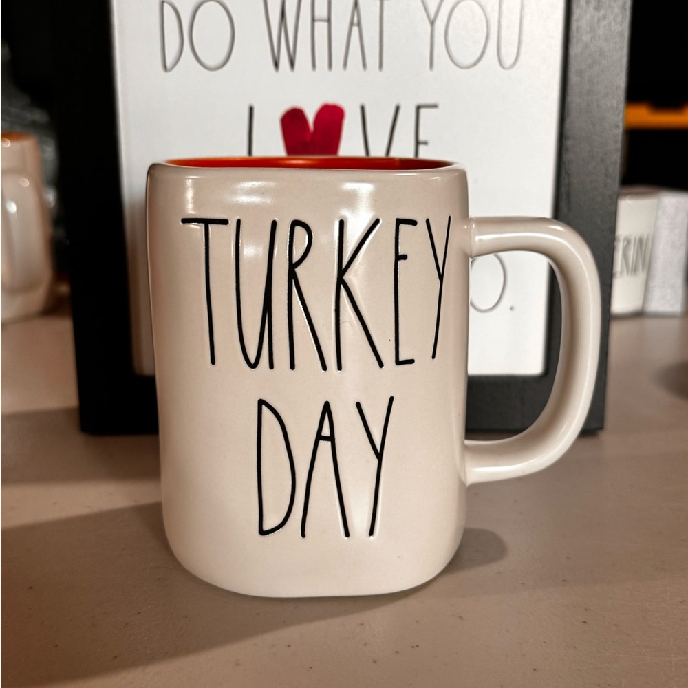 Rae Dunn Turkey Day Mug - White with Orange Interior